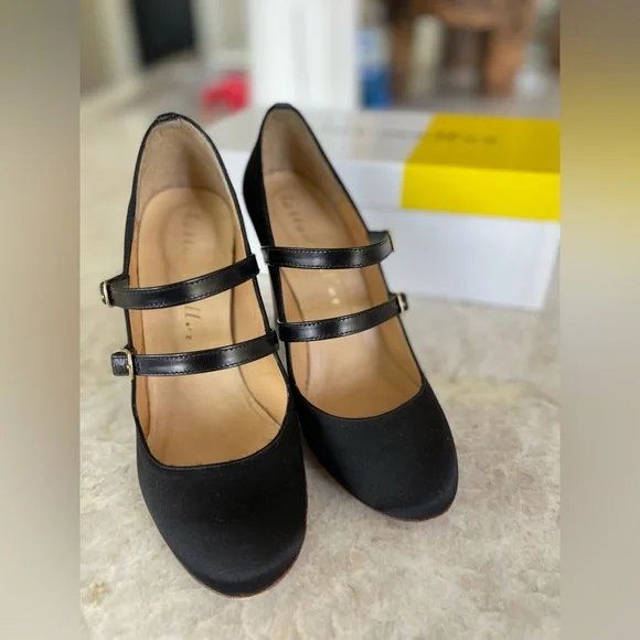 Bettye Muller black satin Mary-Jane heels, Size 36.5 - Picture 5 of 11